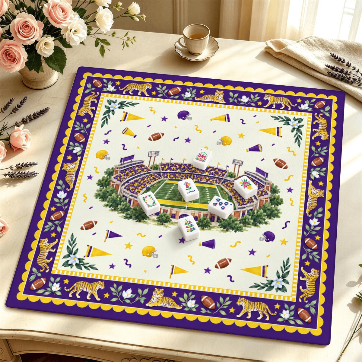 Purple and Gold Tiger Stadium Mahjong Mat | LSU