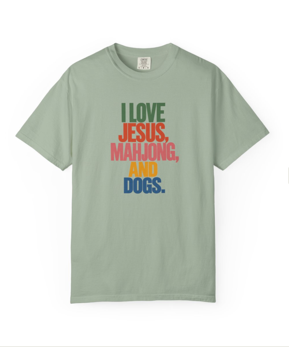 I Love Jesus, Mahjong, and Dogs T-shirt | Comfort Colors