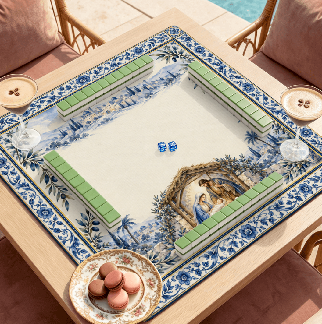 Bethlehem in Blue and White Nativity Mahjong Mat
