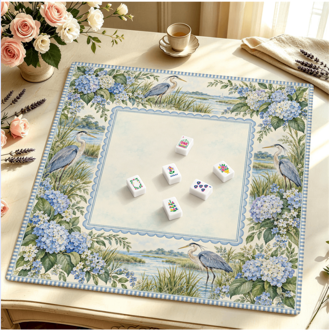 Heron and Hydrangea Mahjong Mat