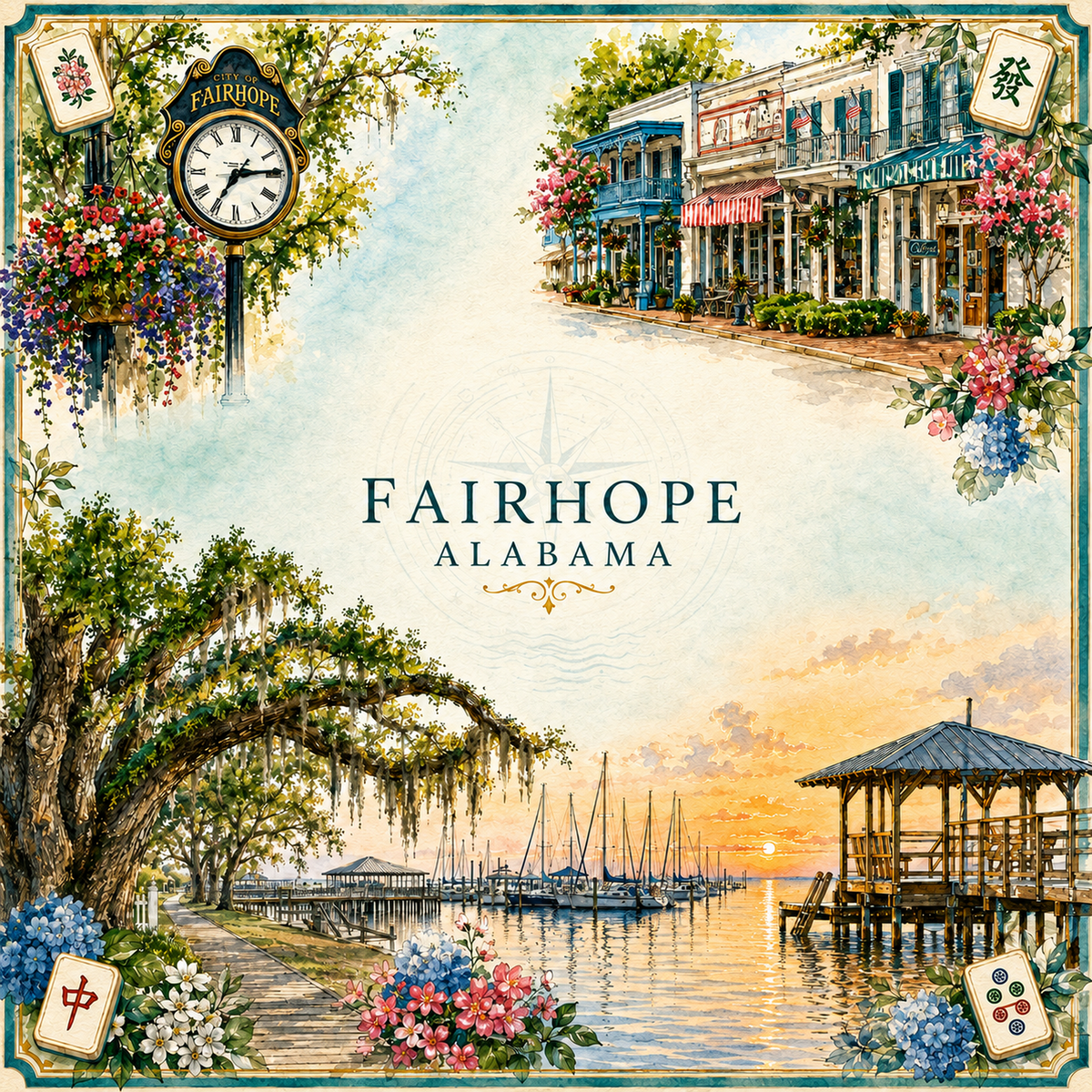 Fairhope Alabama Mahjong Mat