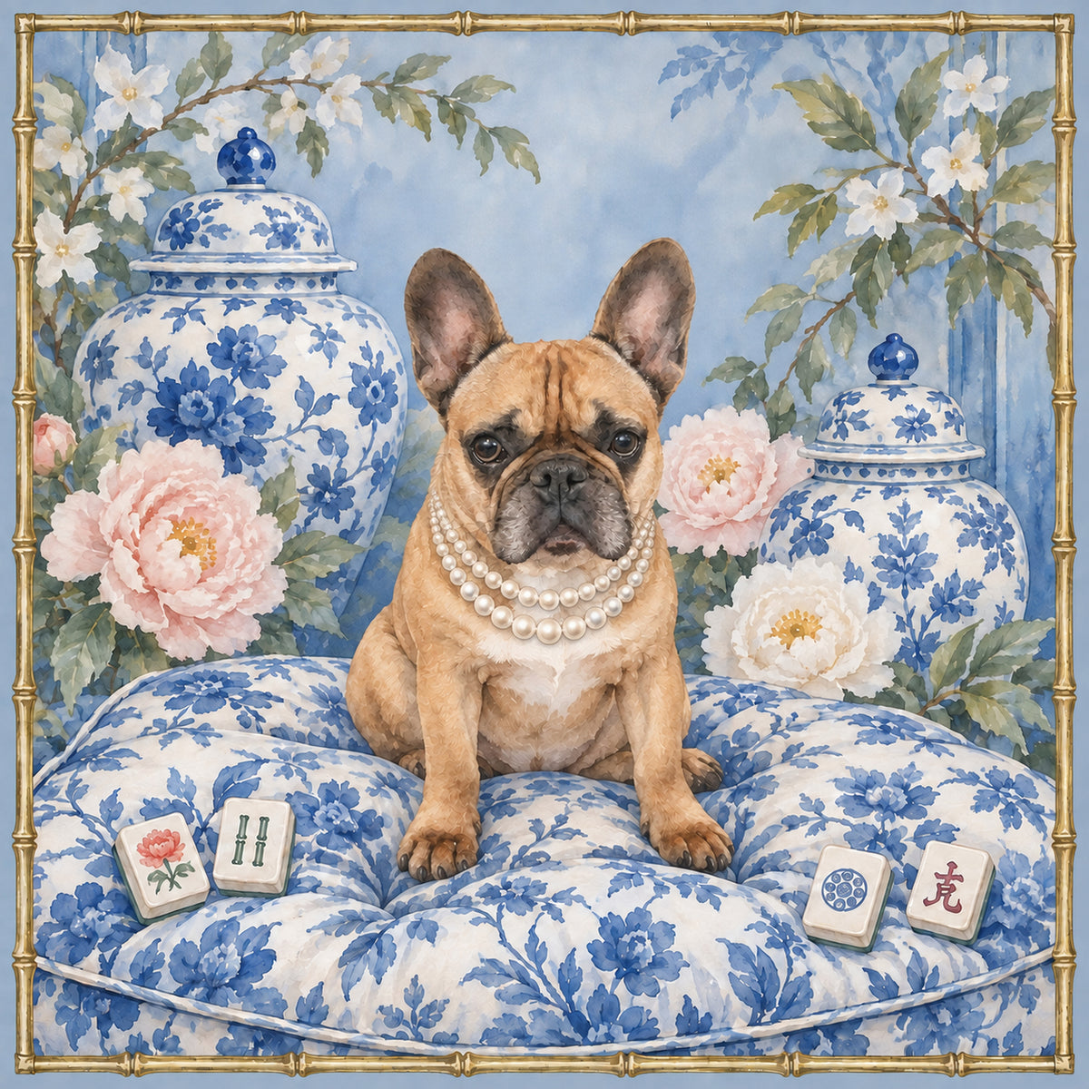 French Bulldog Chinoiserie Mahjong Mat
