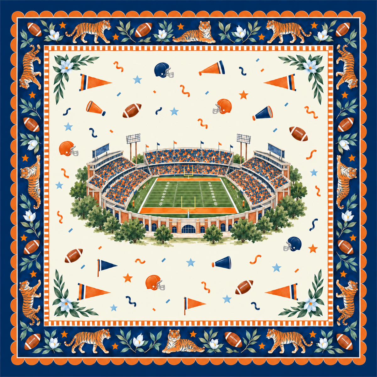Tiger Stadium Collegiate Mat | Orange and Blue | Auburn