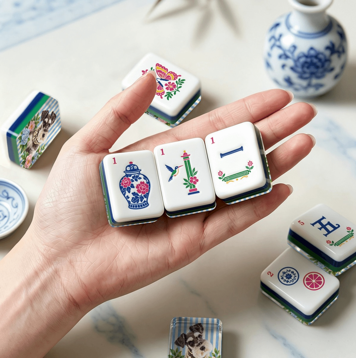 Custom Dog Mahjong Tiles | Schnauzer | Customize with Your Pet