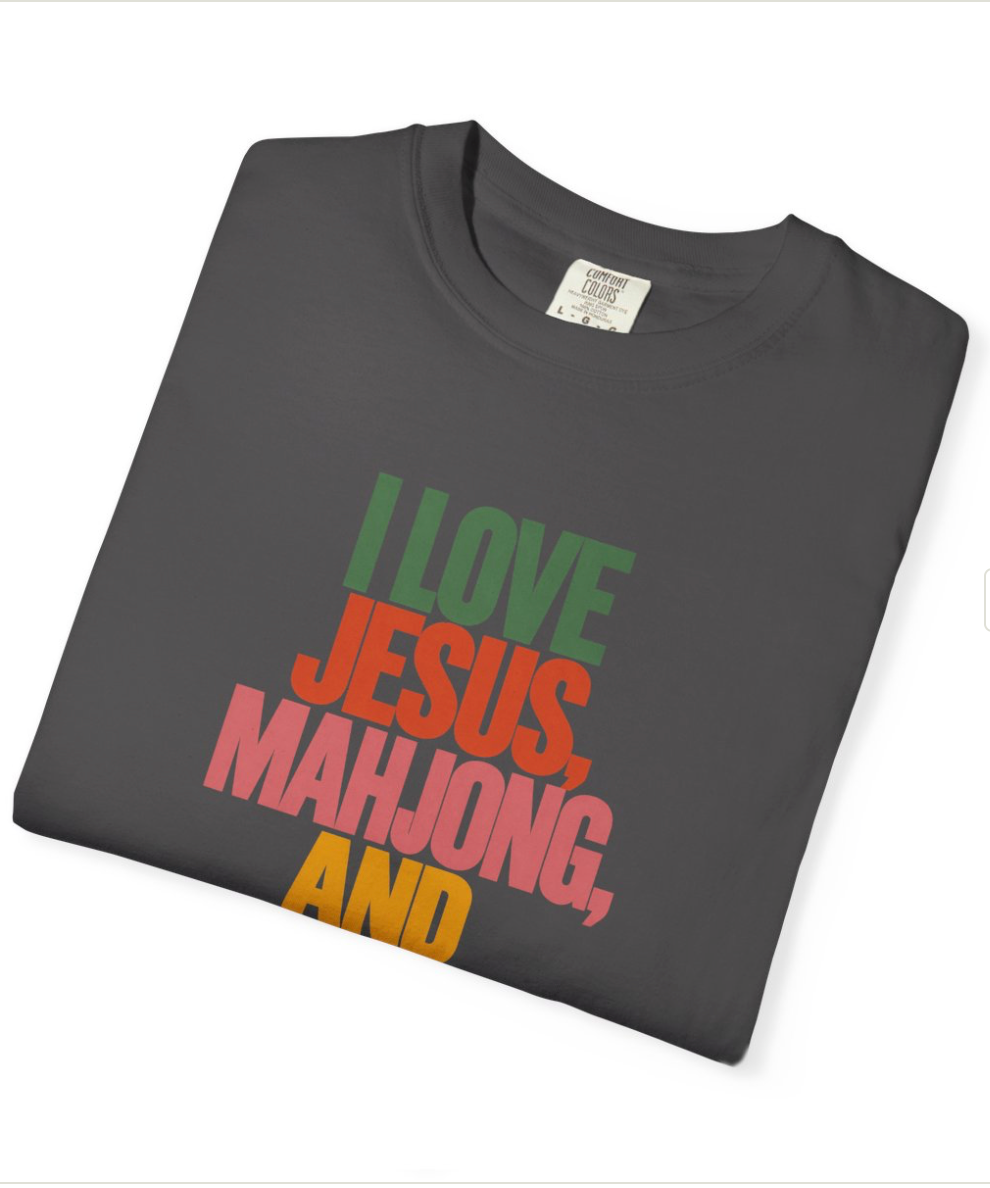 I Love Jesus, Mahjong, and Dogs T-shirt | Comfort Colors