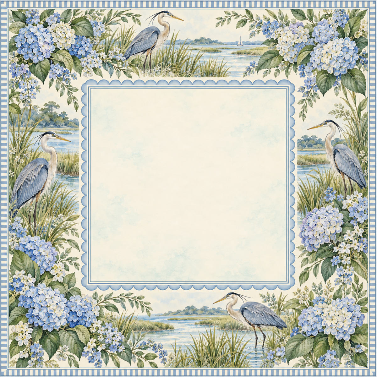 Heron and Hydrangea Mahjong Mat