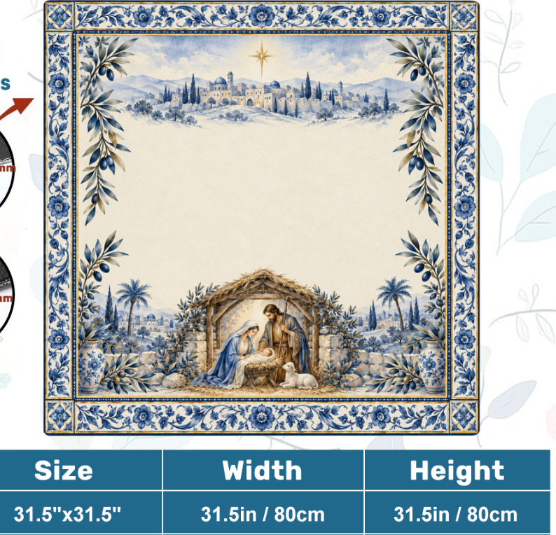 Bethlehem in Blue and White Nativity Mahjong Mat