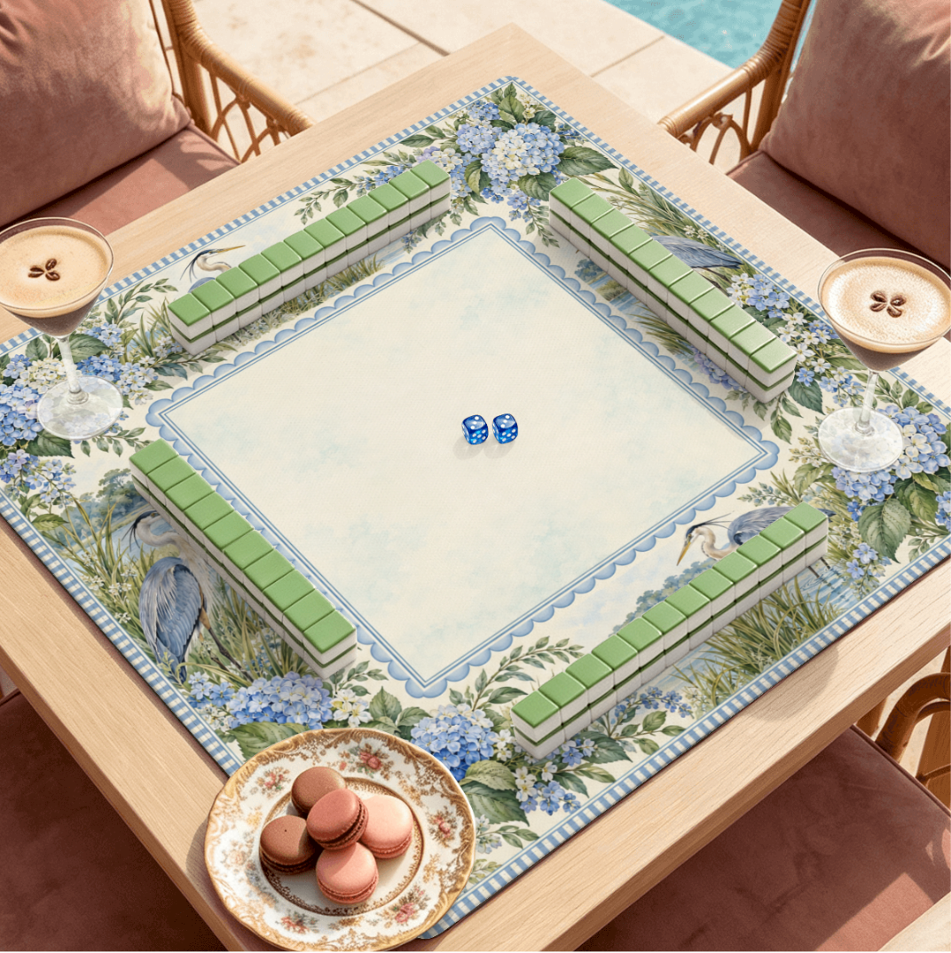 Heron and Hydrangea Mahjong Mat