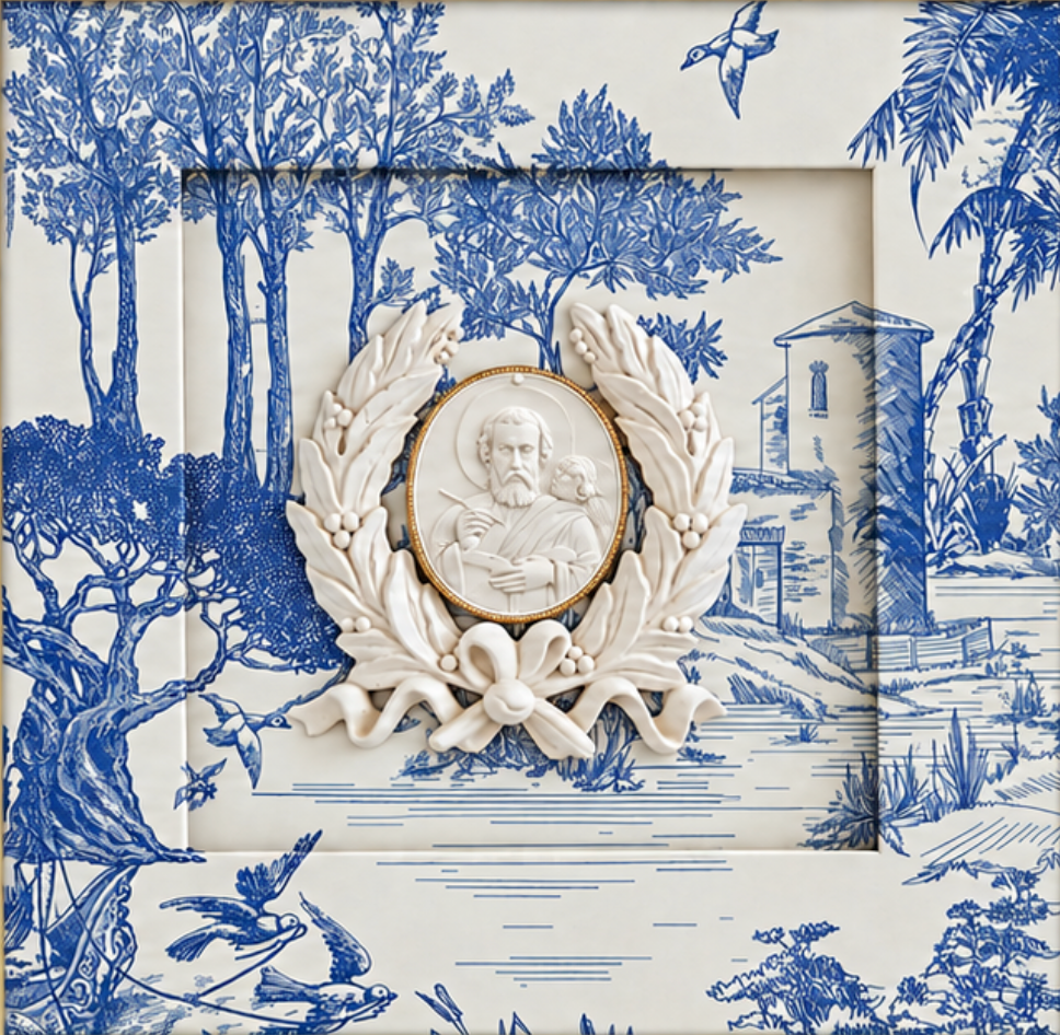 Saints Mark, John, and Matthew Framed Intaglios, Blue White Toile, Apostles