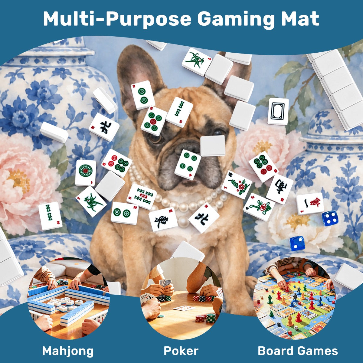 French Bulldog Chinoiserie Mahjong Mat