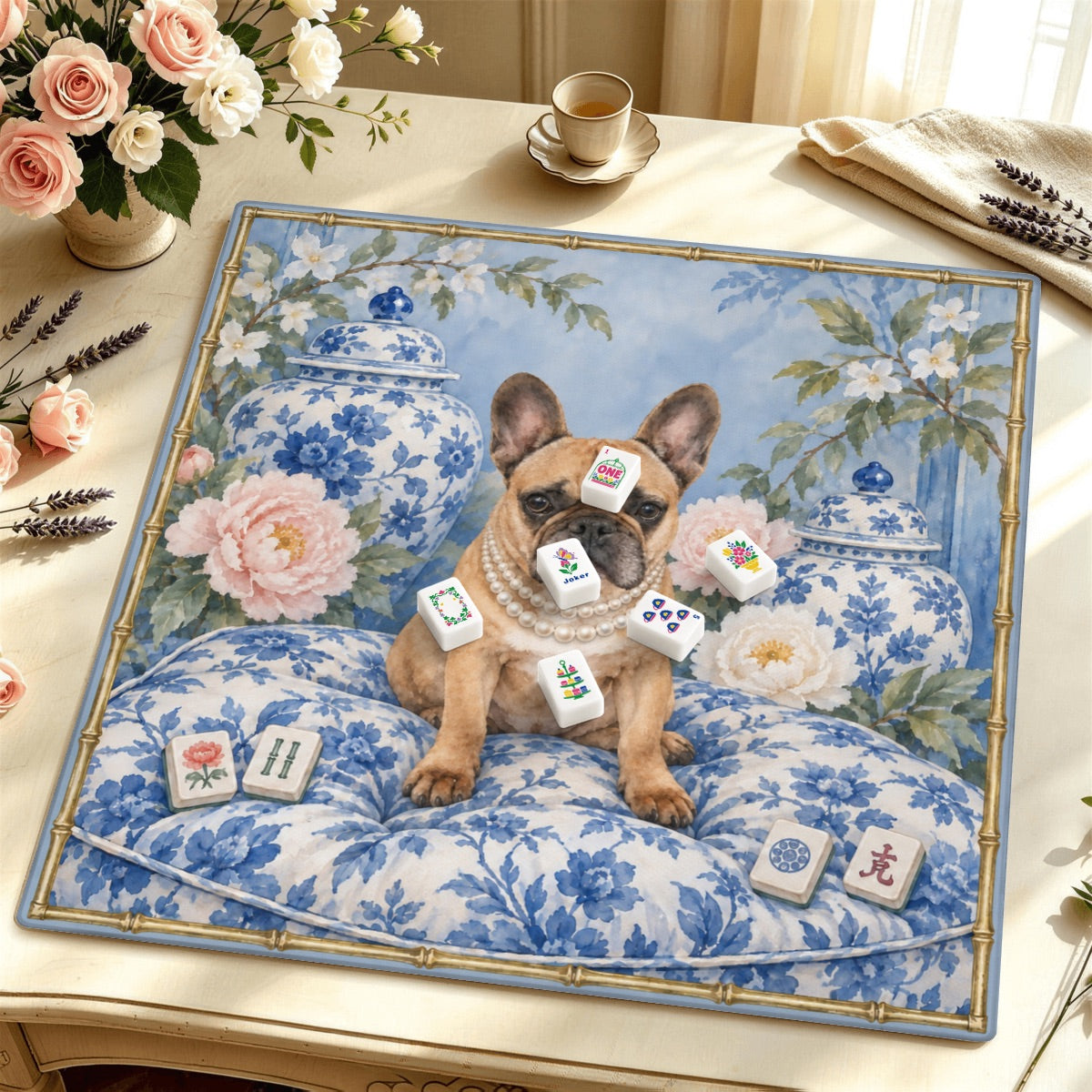 French Bulldog Chinoiserie Mahjong Mat